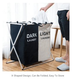 سلة غسيل متسخة قابلة للطي مع شبكتين لفصل الملابس