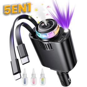Chargeur voiture rétractable 5 en 1 avec aromathérapie et lumière des étoiles – شاحن سريع للسيارة مع معطر