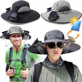 Chapeau de soleil à large bord avec double ventilateur – قبعة للحماية من الشمس مع مروحات